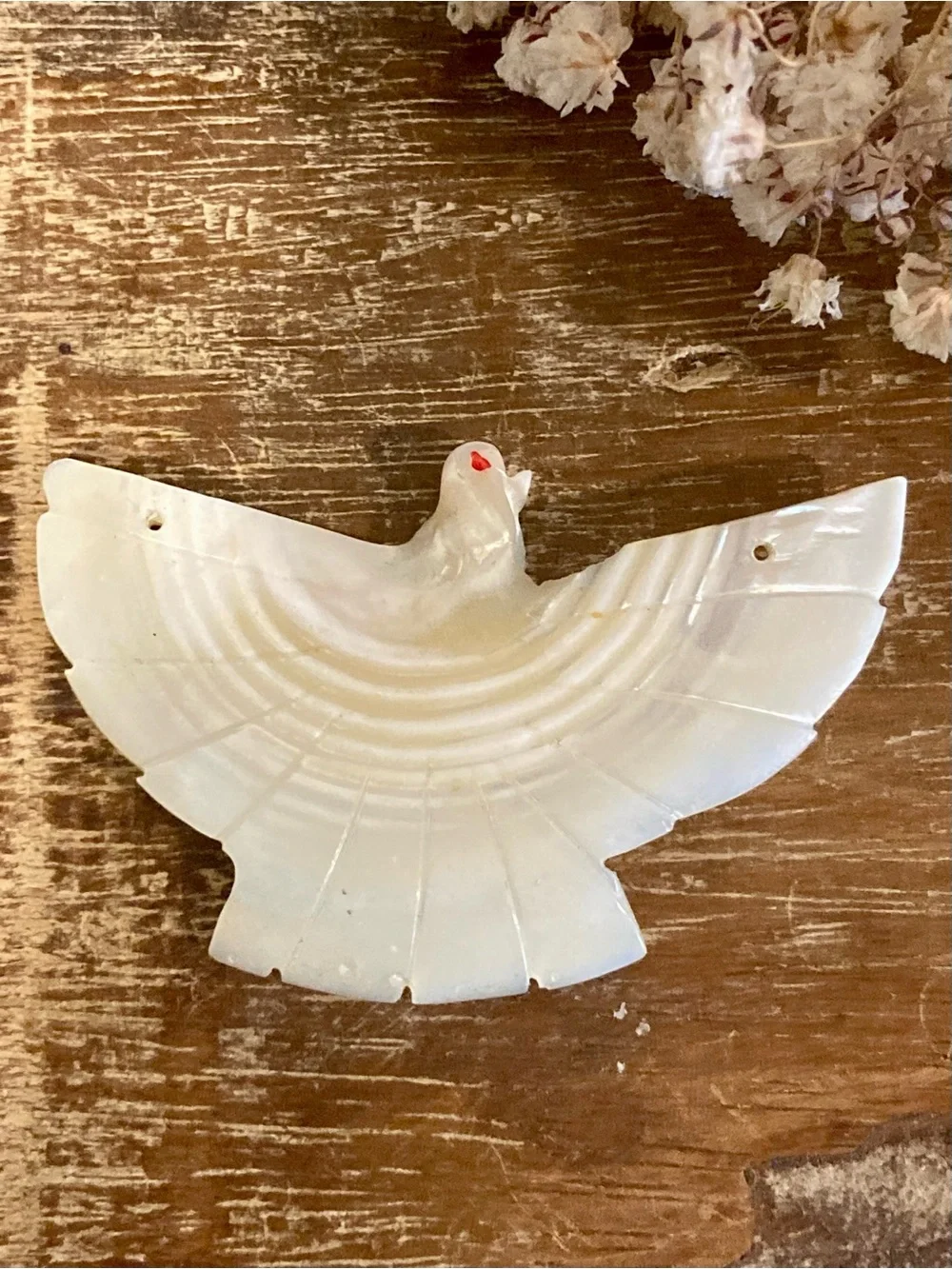 Bird Shaped Carved Shell Bead / Pendant 2 1/4” Long for Crafts or Jewelry Making